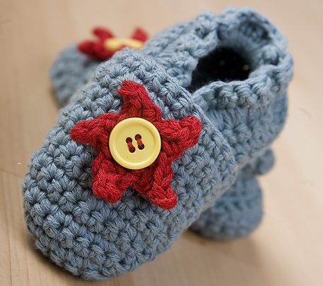 Cute As A Button Crocheted Baby Booties