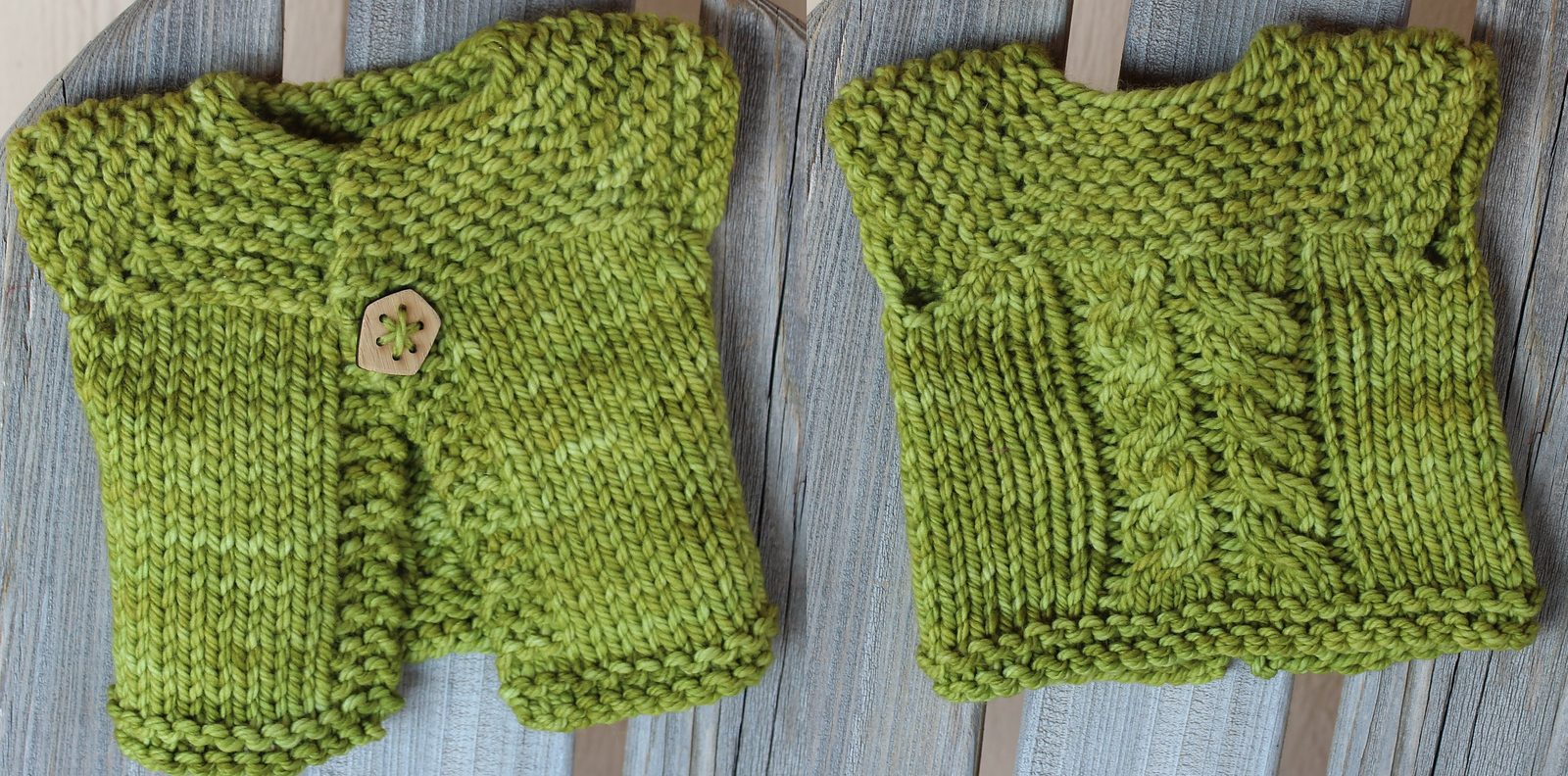 knit baby sweater with cable down the back