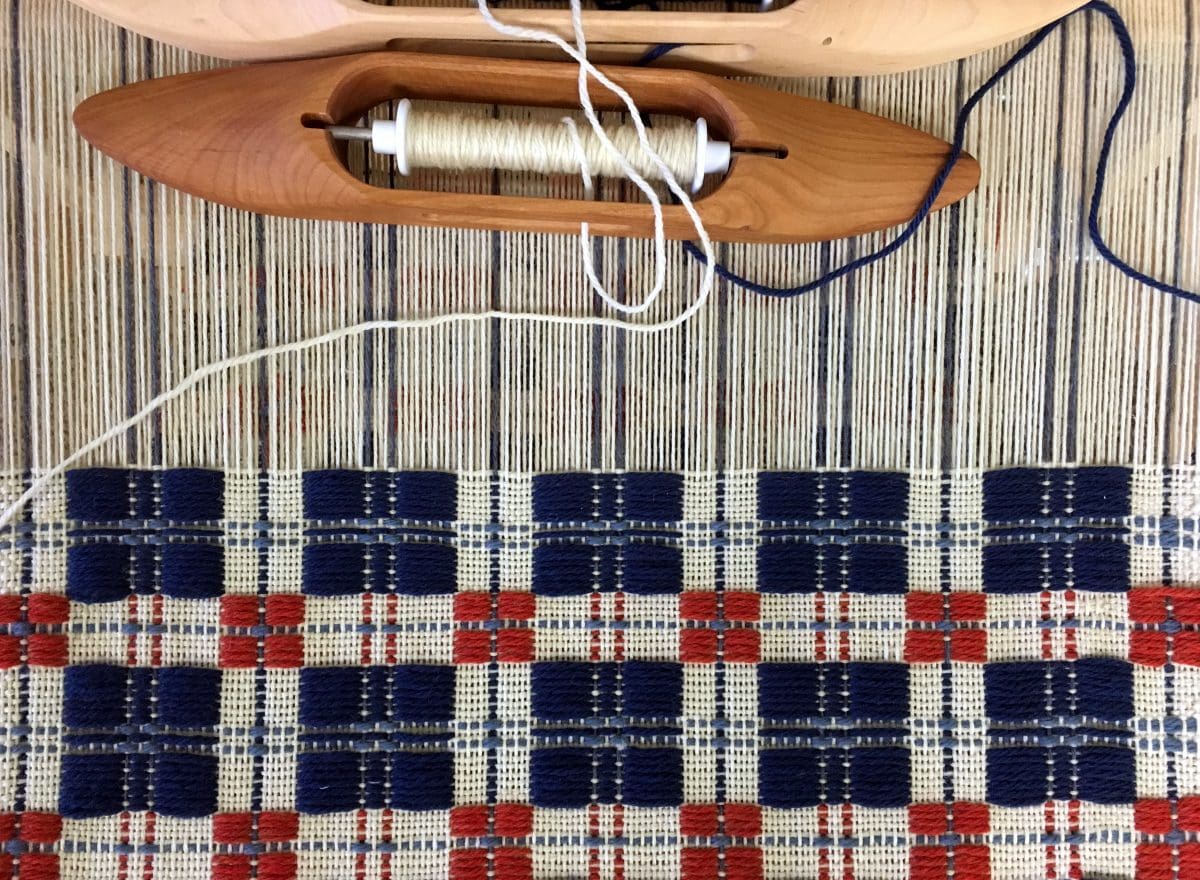 block patterned weaving in red, white and blue 
