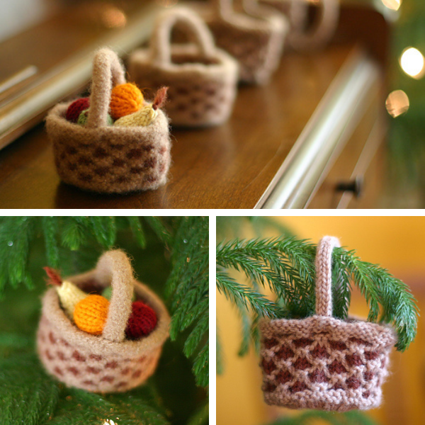 a tiny felted basket with felted fruit