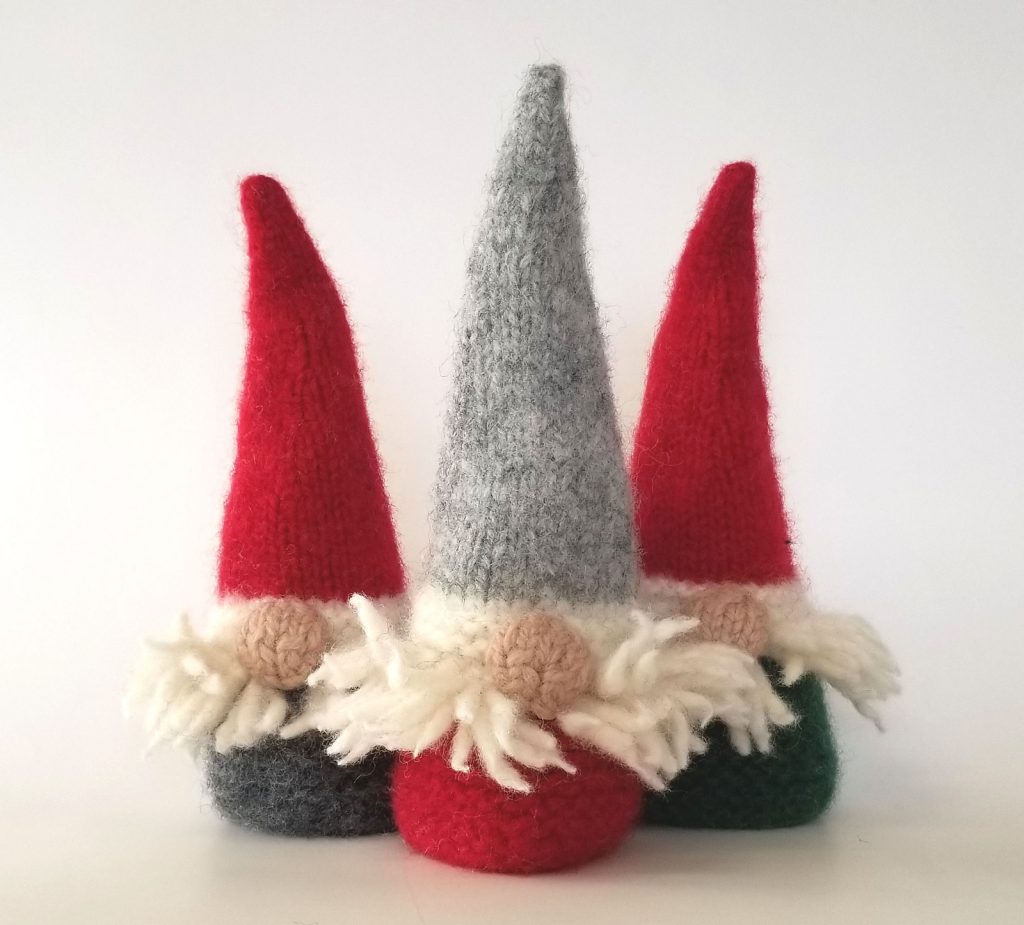 a trio of felted gnomes