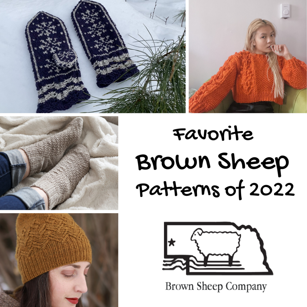 A selection of knit patterns from 2022 in Brown Sheep Yarns
