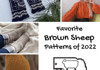 A selection of knit patterns from 2022 in Brown Sheep Yarns