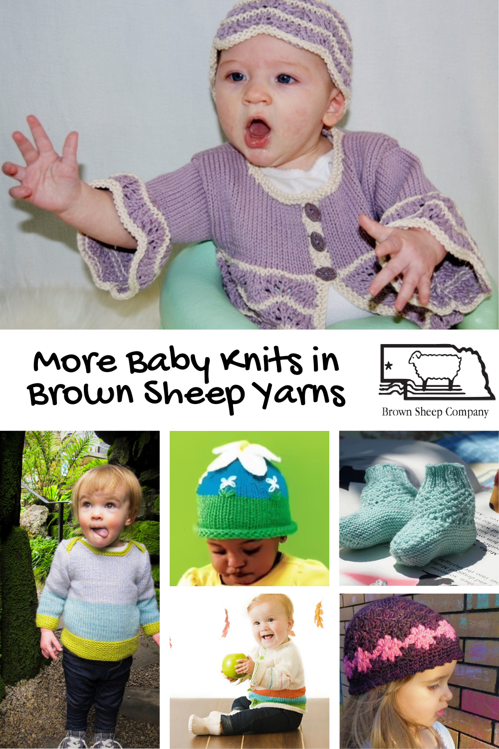  A Pinterest compatible image showcasing all the patterns featured in this baby knits blog