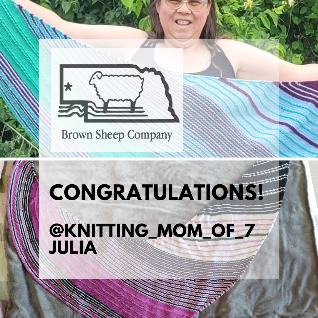 The winning True Blue shawls from Knitting Mom of 7 and Julia