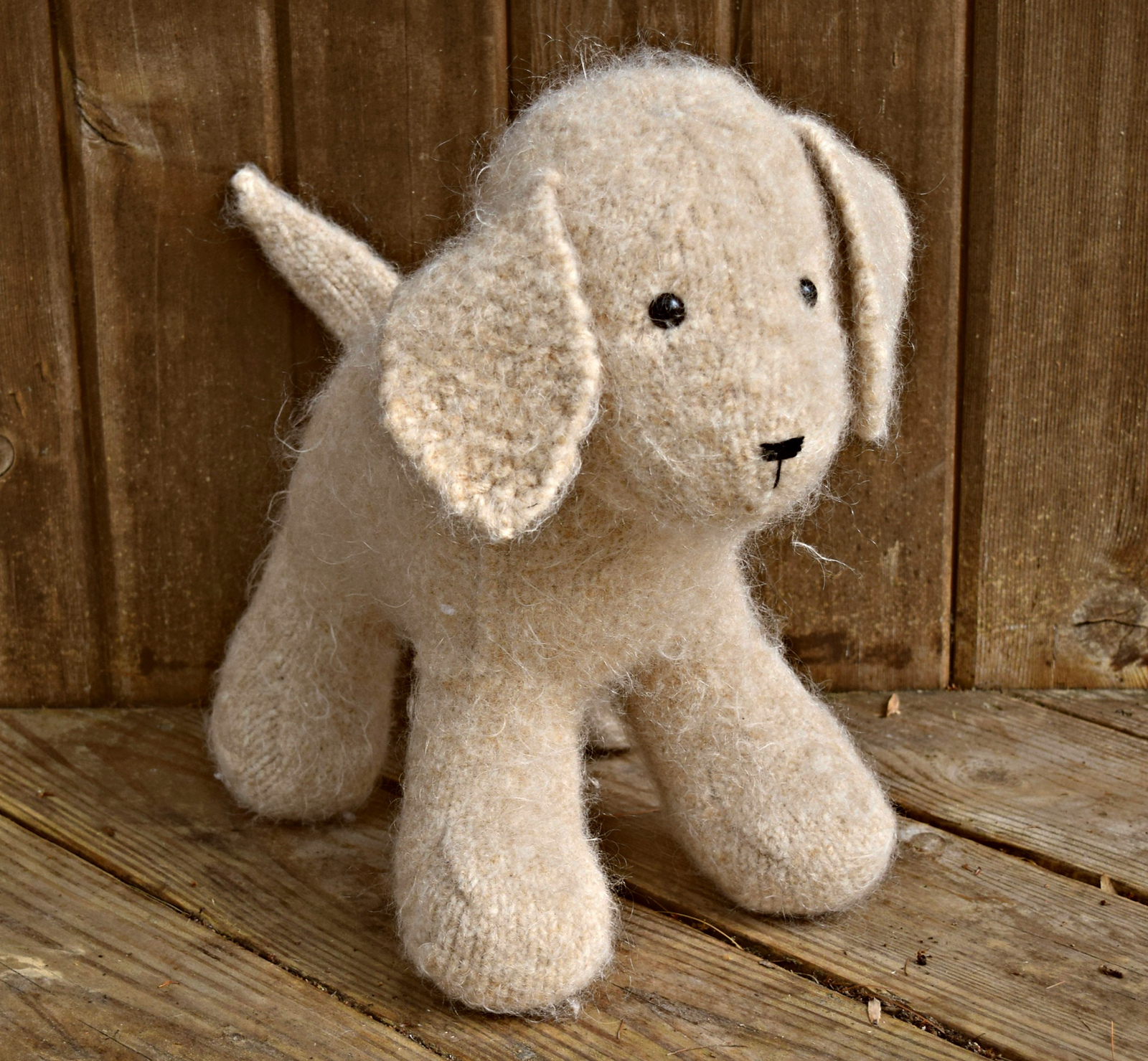 hand knit and felted puppy in tan 
