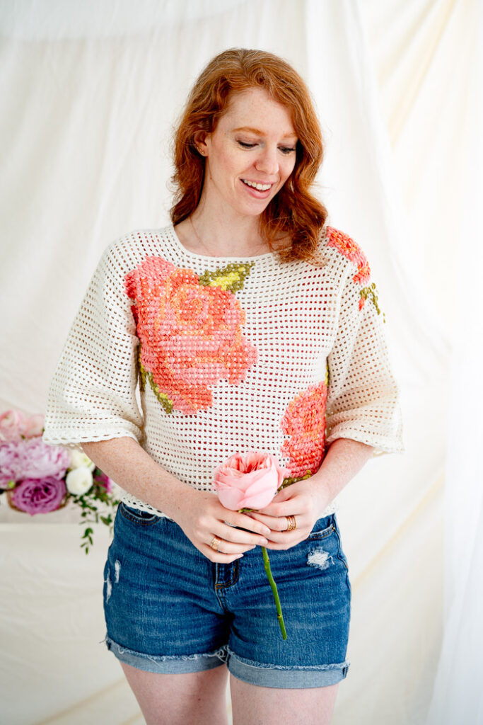 Summer Roses Crochet Cross Stitch Top