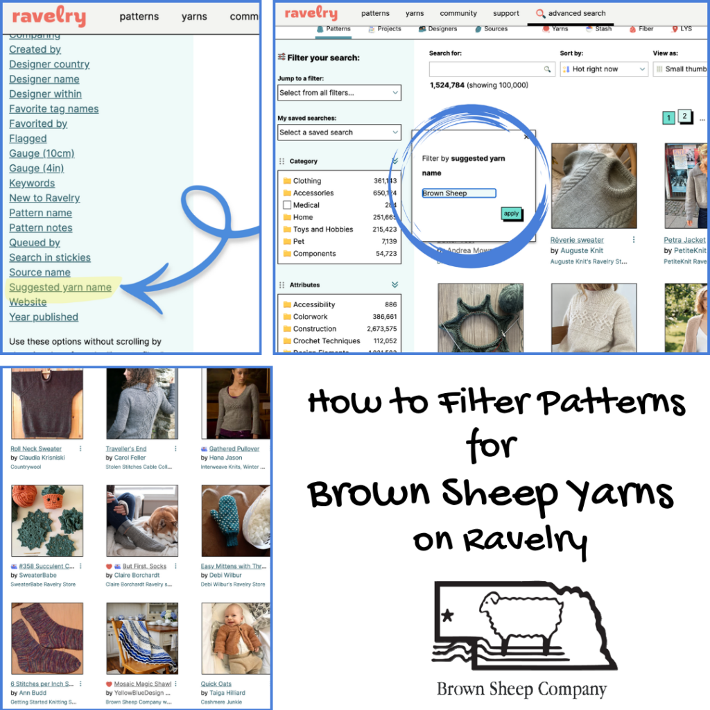 How to Filter Patterns for Brown Sheep Company Yarns on Ravelry